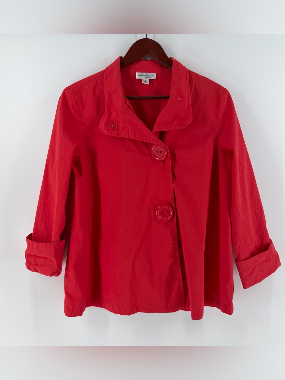 Coldwater Creek Red Swing Jacket Exaggerated Button Wide Collar Casual Size S